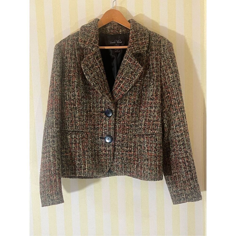 Brandon Thomas Woman’s Tweed Two Button Wool Blend Blazer Sz 12 Vintage Boss Lad